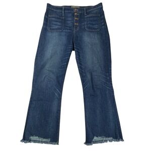 Point Sur  10" Dark Boot Jeans Women's Size 32 Button Fly Distressed Hem J.Crew